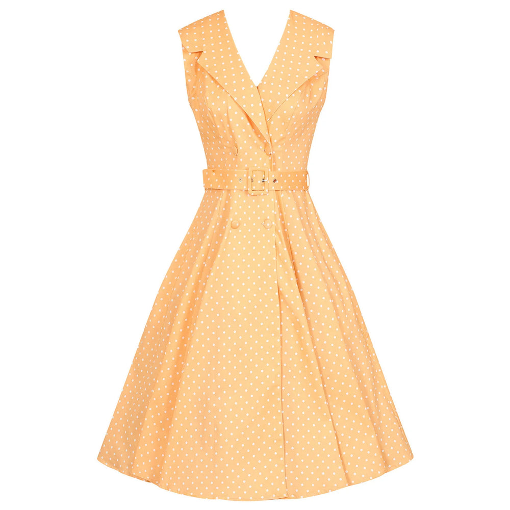 Summer Orange Polka Dot Rockabilly Sleeveless 50s Swing Tea Dress