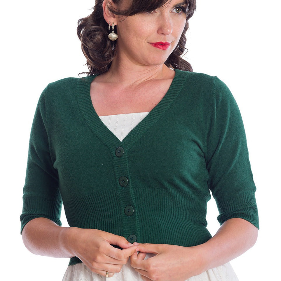 Vintage Half Sleeve Bottle Green Cardigan - Pretty Kitty Fashion