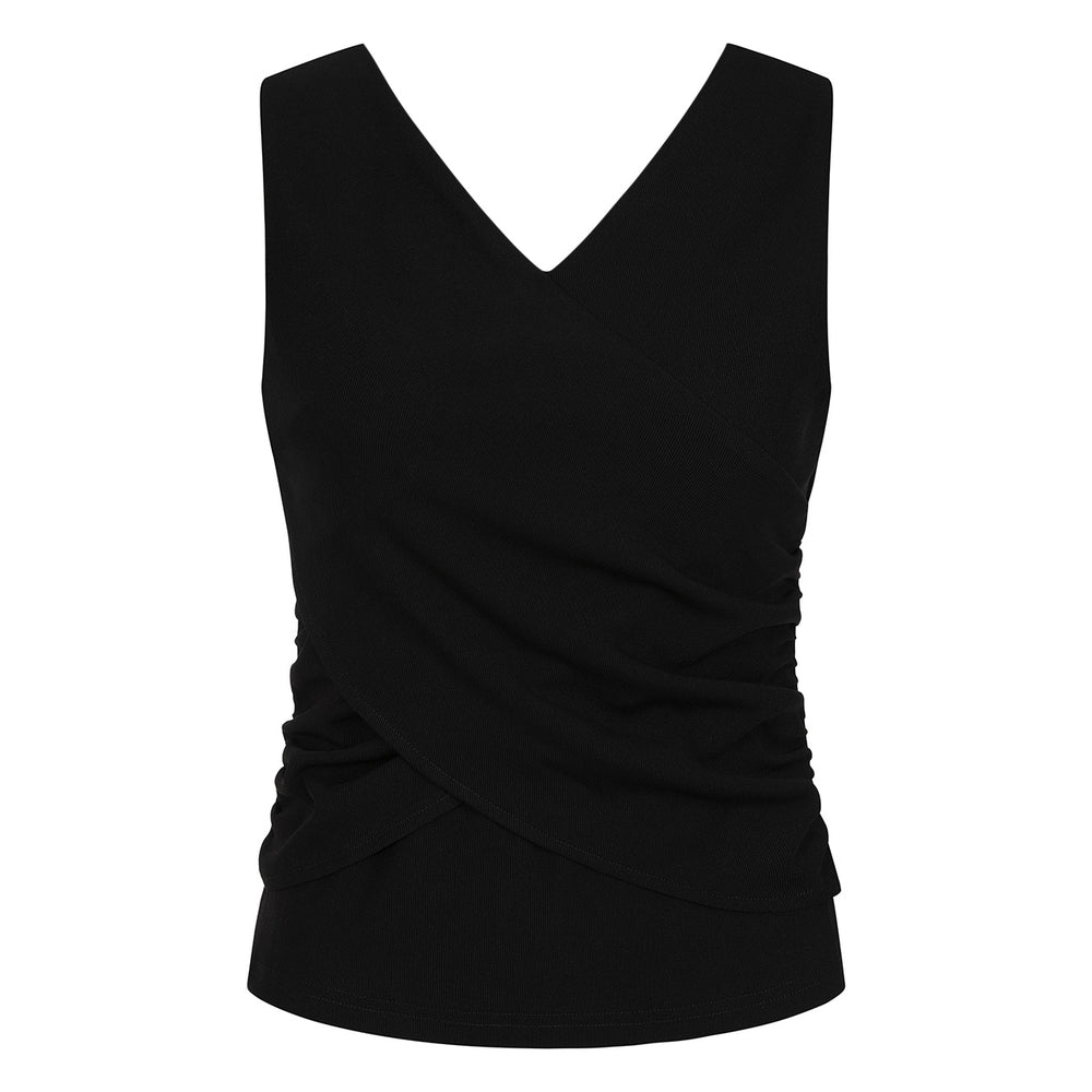 Black Sleeveless V Neck Ribbed Top