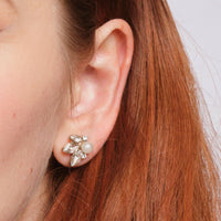 Vintage Crystal Earrings: Leaf And Pearl Stud Earrings - Pretty Kitty Fashion