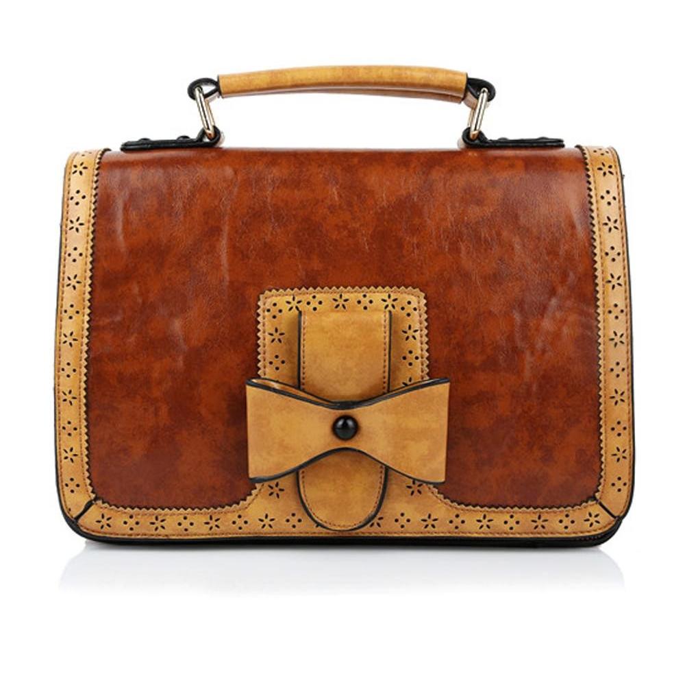 Tan And Camel Bow Vintage Retro Inspired Handbag