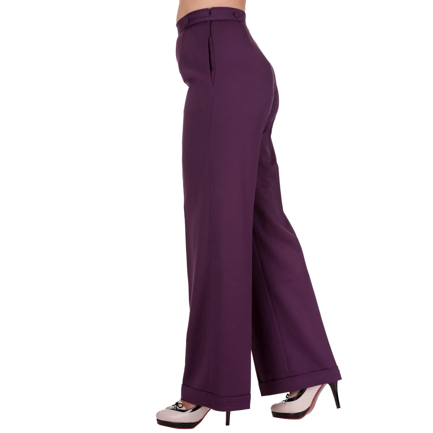 High Waistband Aubergine Flare Trousers