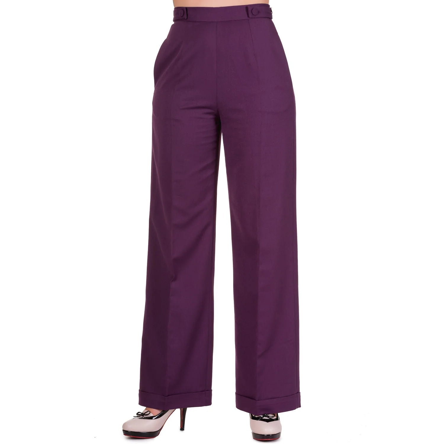 High Waistband Aubergine Flare Trousers