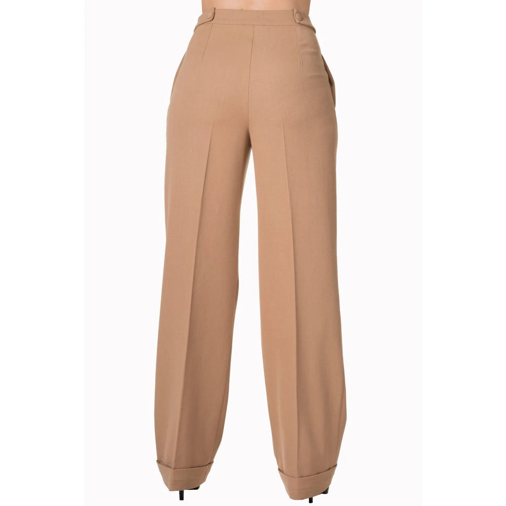 High Waistband Sand Beige Flare Trousers