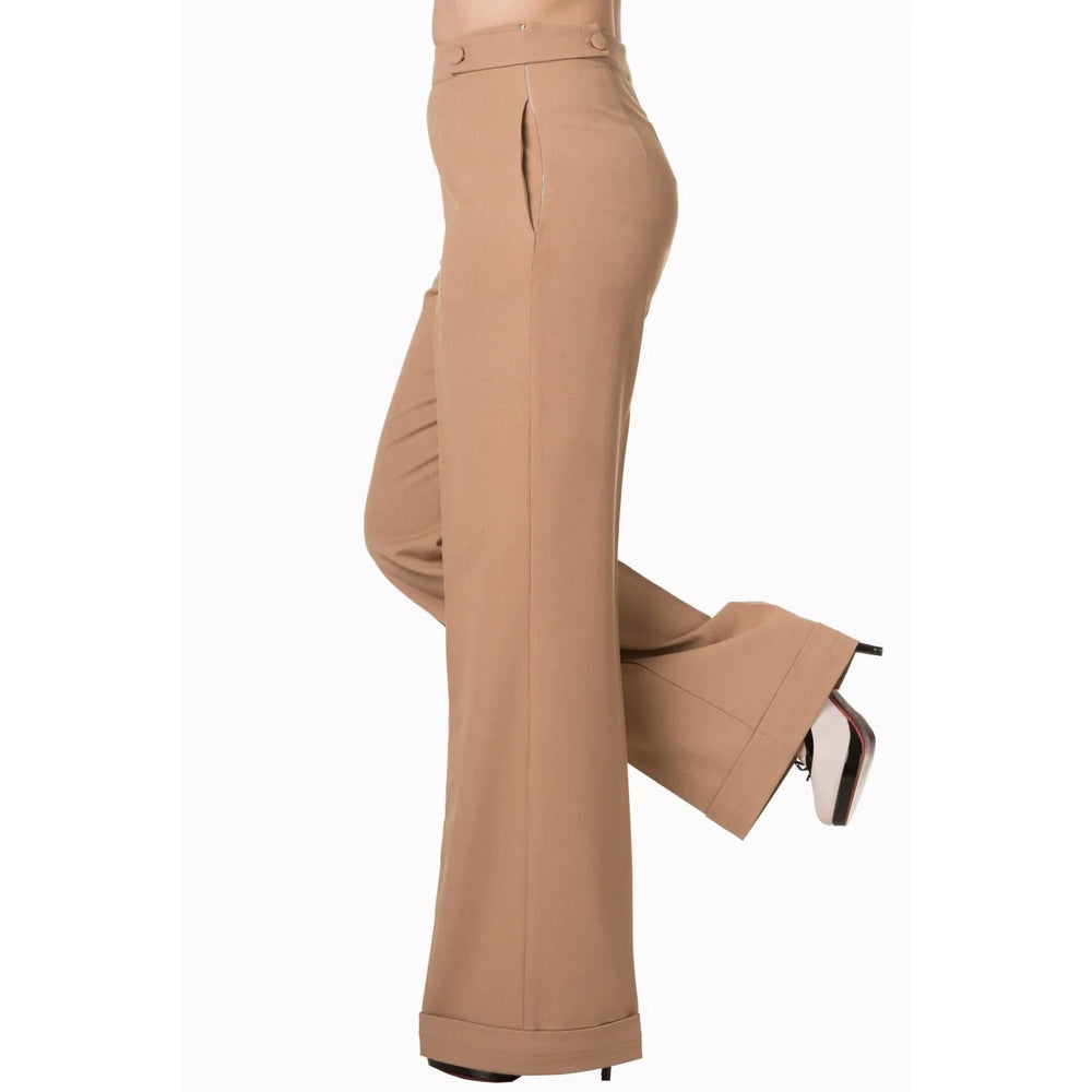 High Waistband Sand Beige Flare Trousers