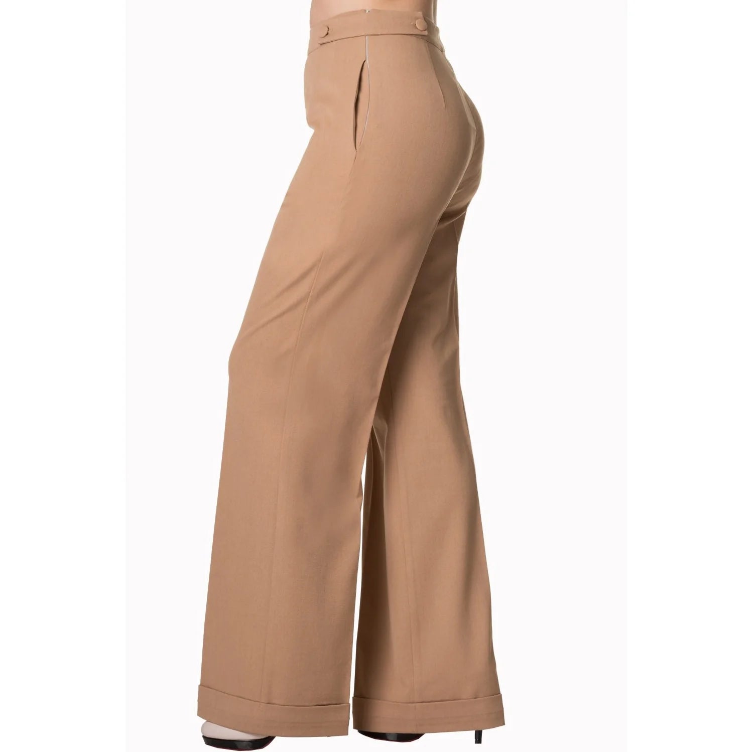 High Waistband Sand Beige Flare Trousers