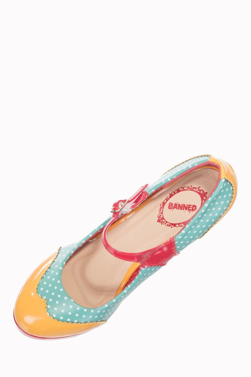 Aqua Blue, Red And Yellow Polka Dot Platform Party High Heels