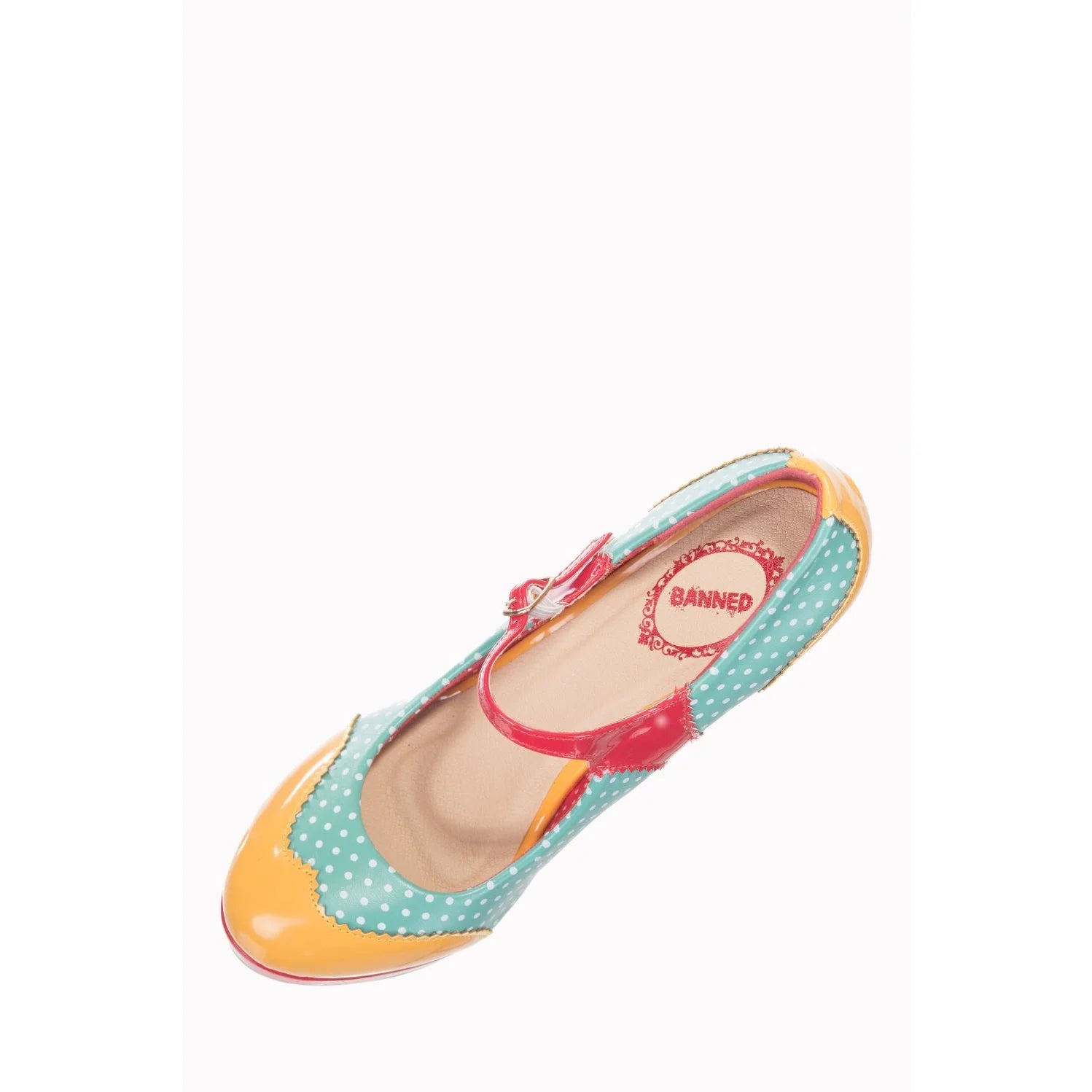 Aqua Blue, Red And Yellow Polka Dot Platform Party High Heels