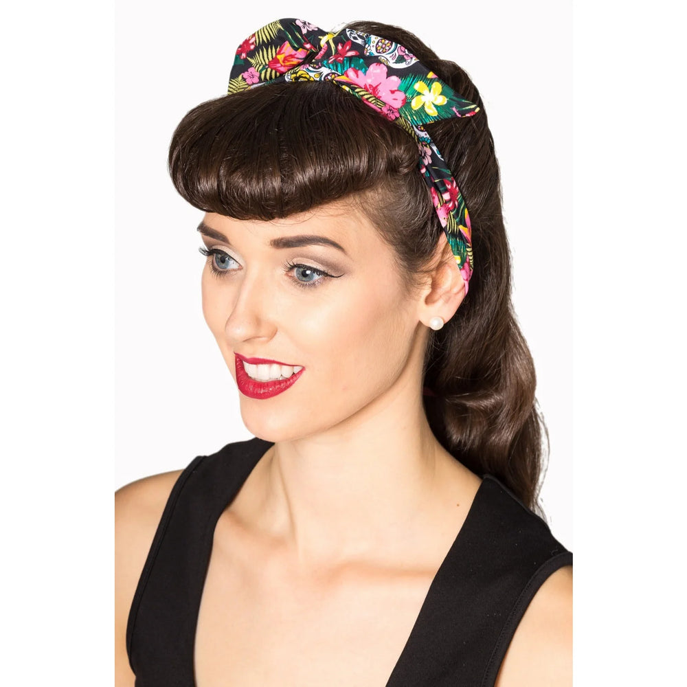 Black Pink Yellow Skull Floral Flexi Headband