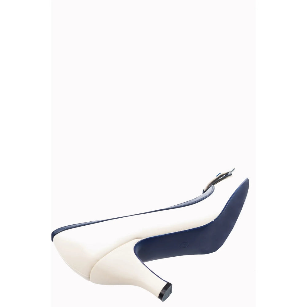 Vintage Nautical Cream And Navy Court Bow Shoes