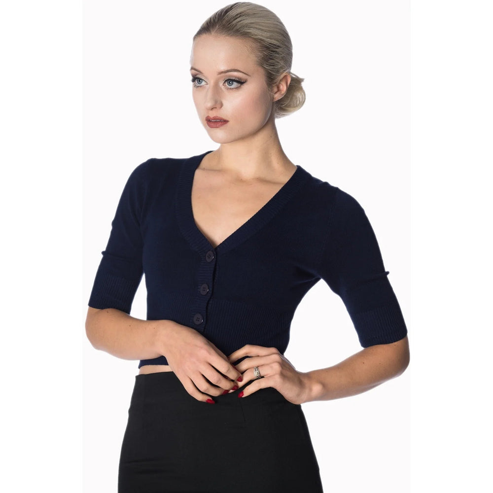 Vintage Half Sleeve Dark Navy Blue Crop Cardigan