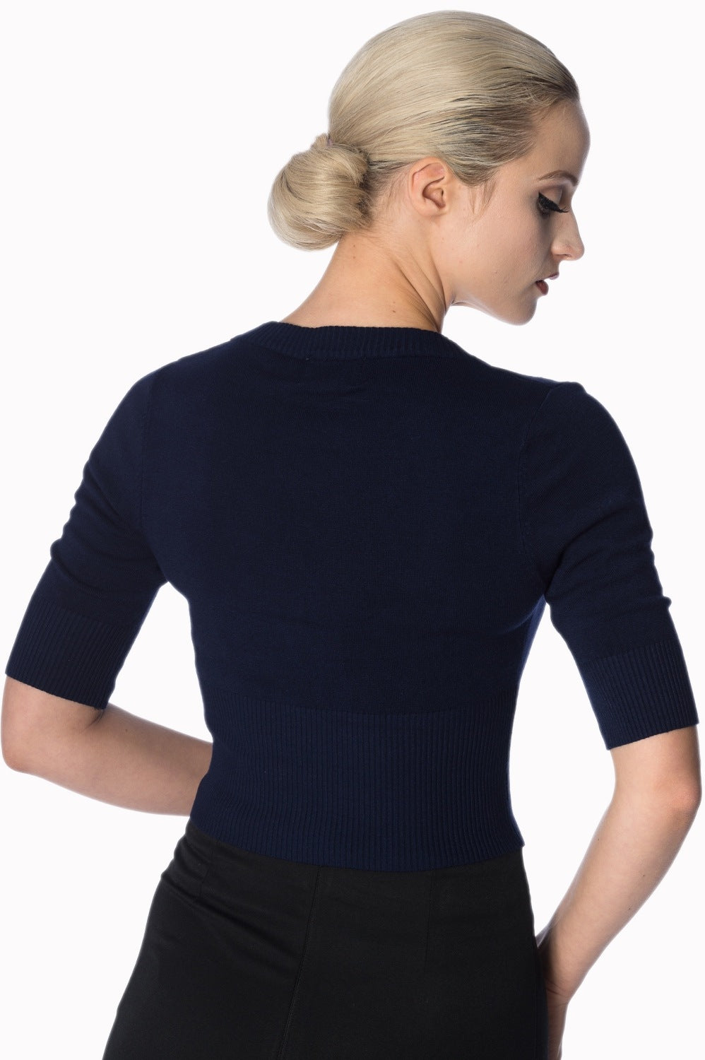 Vintage Half Sleeve Dark Navy Blue Crop Cardigan