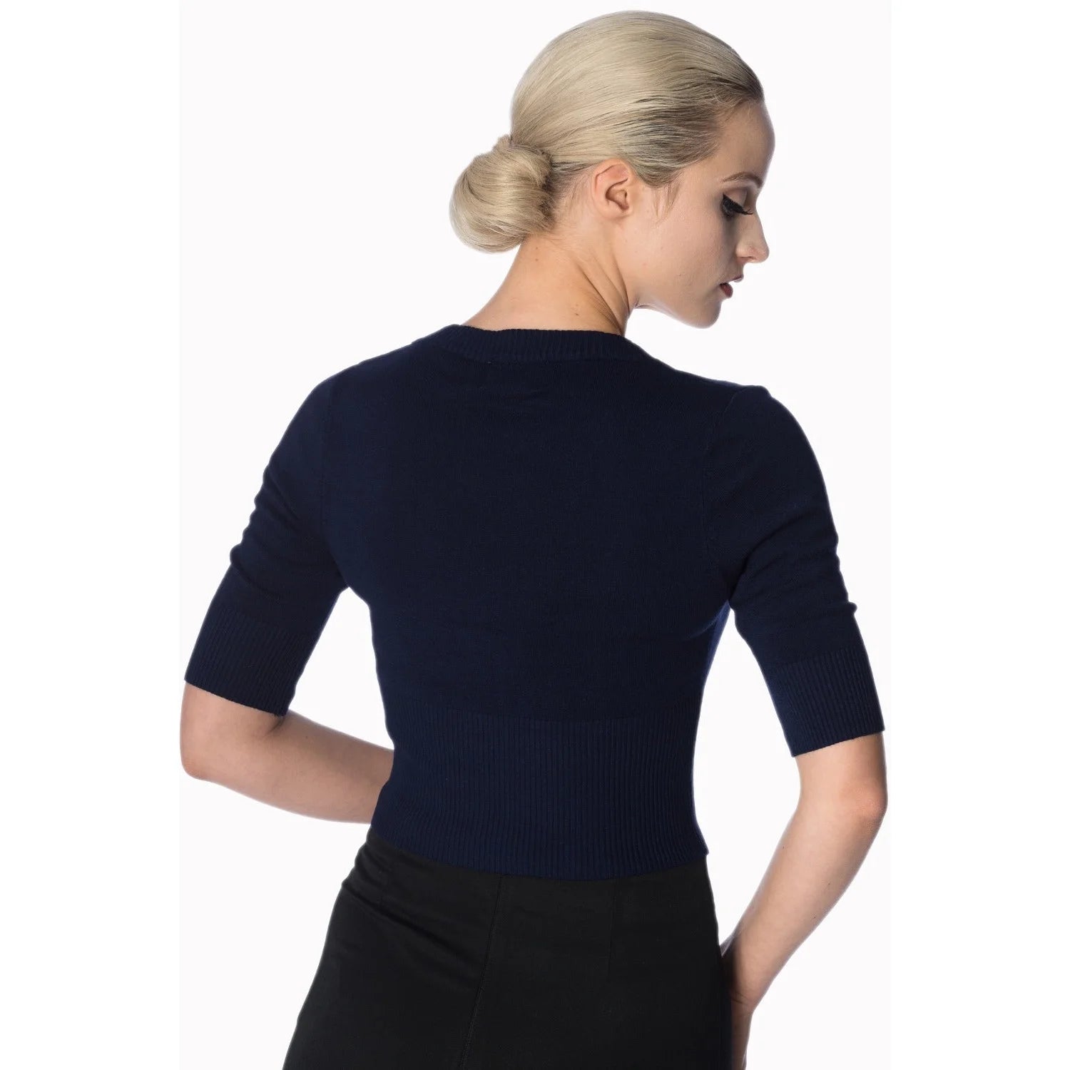 Vintage Half Sleeve Dark Navy Blue Crop Cardigan