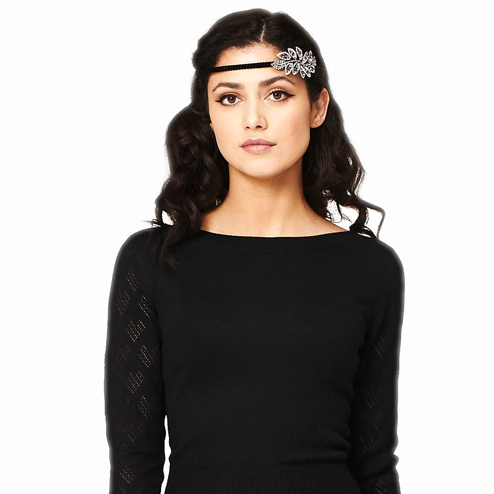 Silver Diamante Black 1920s Inspired Headband
