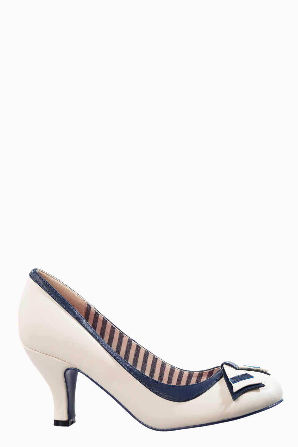 Vintage Nautical Cream And Navy Court Bow Shoes