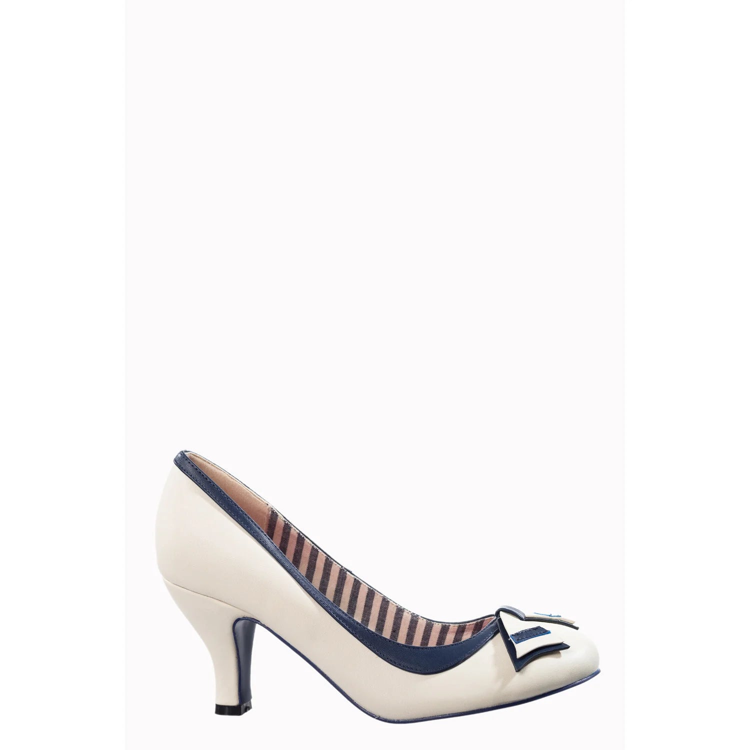 Vintage Nautical Cream And Navy Court Bow Shoes