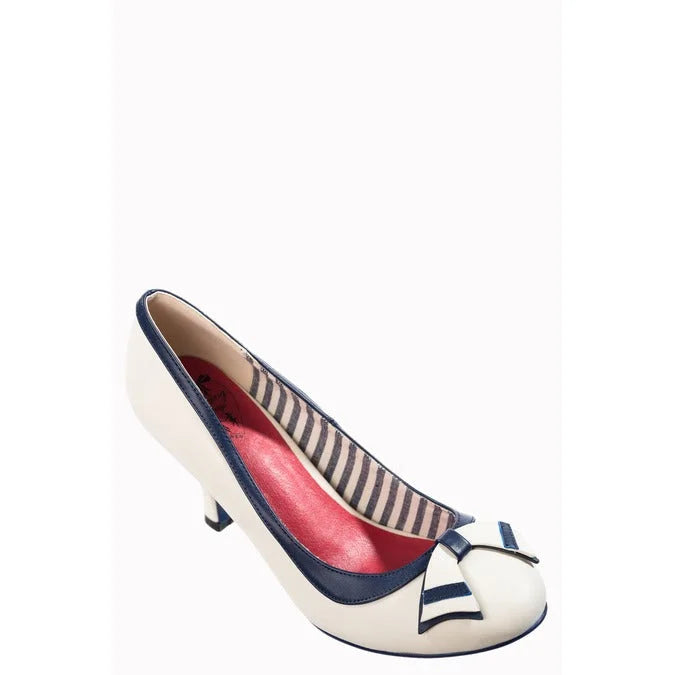 Vintage Nautical Cream And Navy Court Bow Shoes