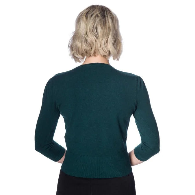 Forest Green 3/4 Sleeve Kitten Cat Embroidered Crop Cardigan