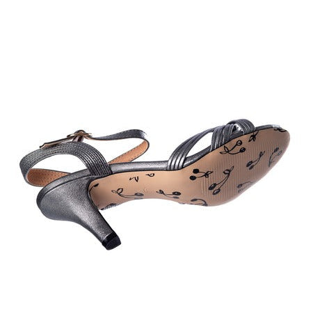 Pewter Metallic Strappy Evening Party Heel Sandal