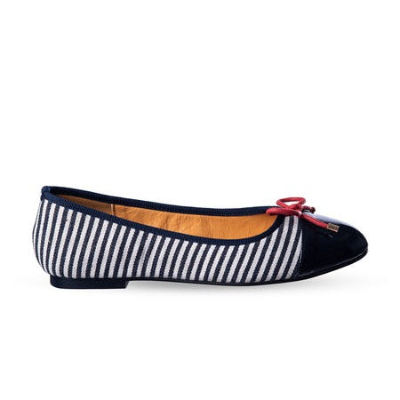 Navy Blue And White Striped Ballerina Pumps Flats