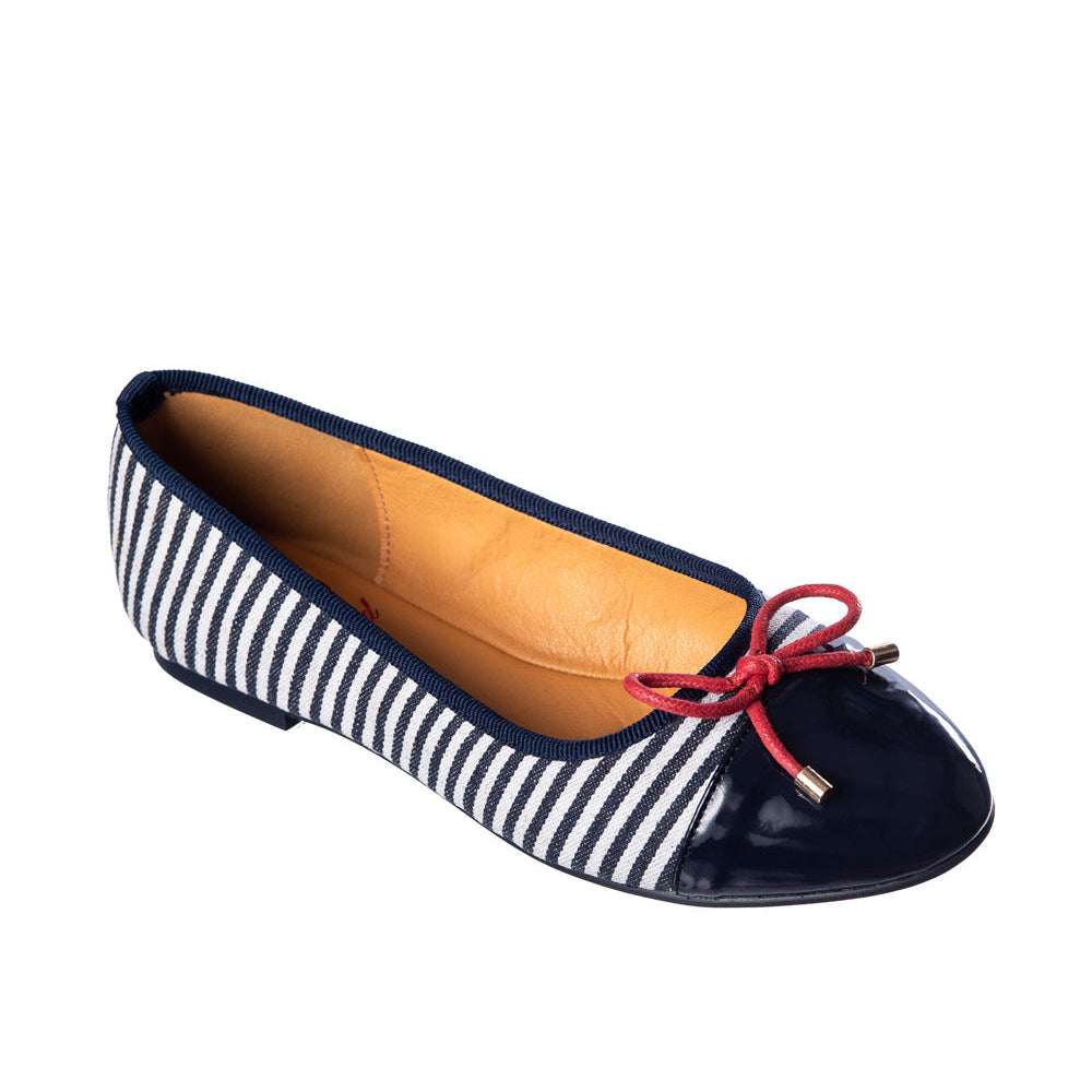Navy Blue And White Striped Ballerina Pumps Flats