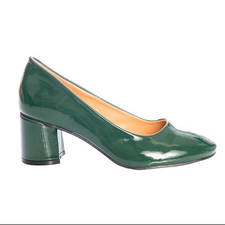 Green Patent Vintage Block Heel Court Shoe Pumps