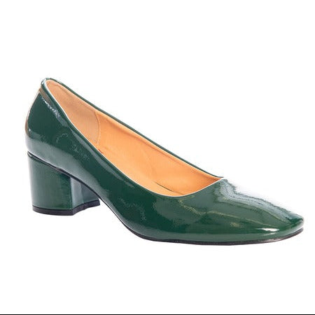 Green Patent Vintage Block Heel Court Shoe Pumps