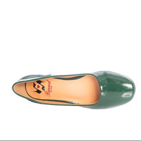 Green Patent Vintage Block Heel Court Shoe Pumps