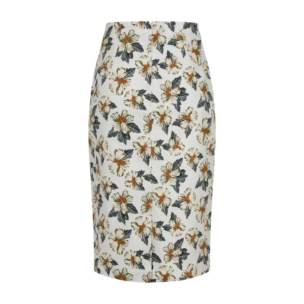 White Hawaiian Style Tie-Waist Pencil Skirt