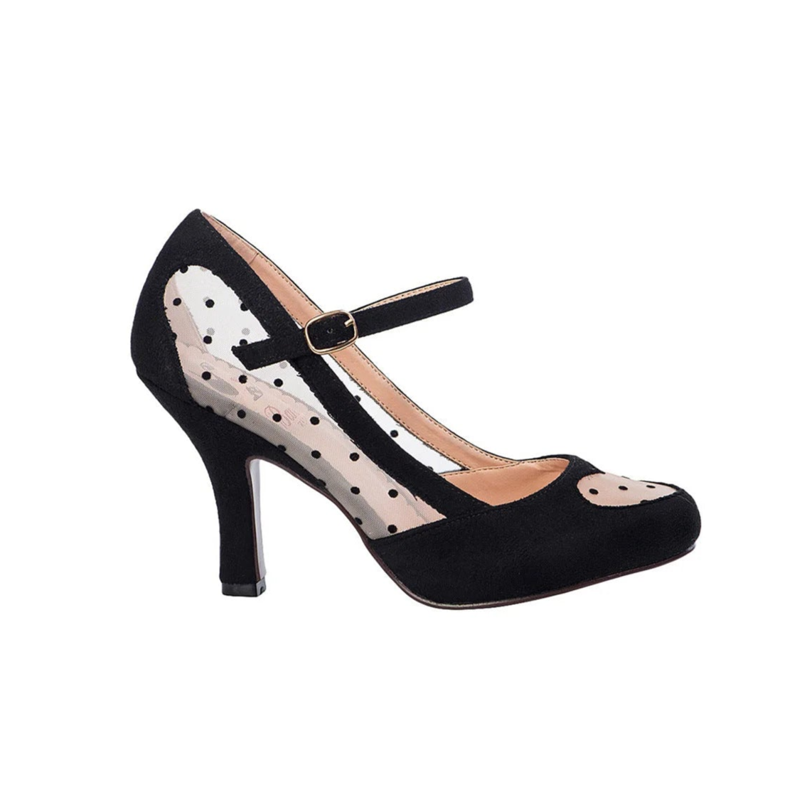 Black And Blush Sheer Polka Dot Mary Jane Party High Heels