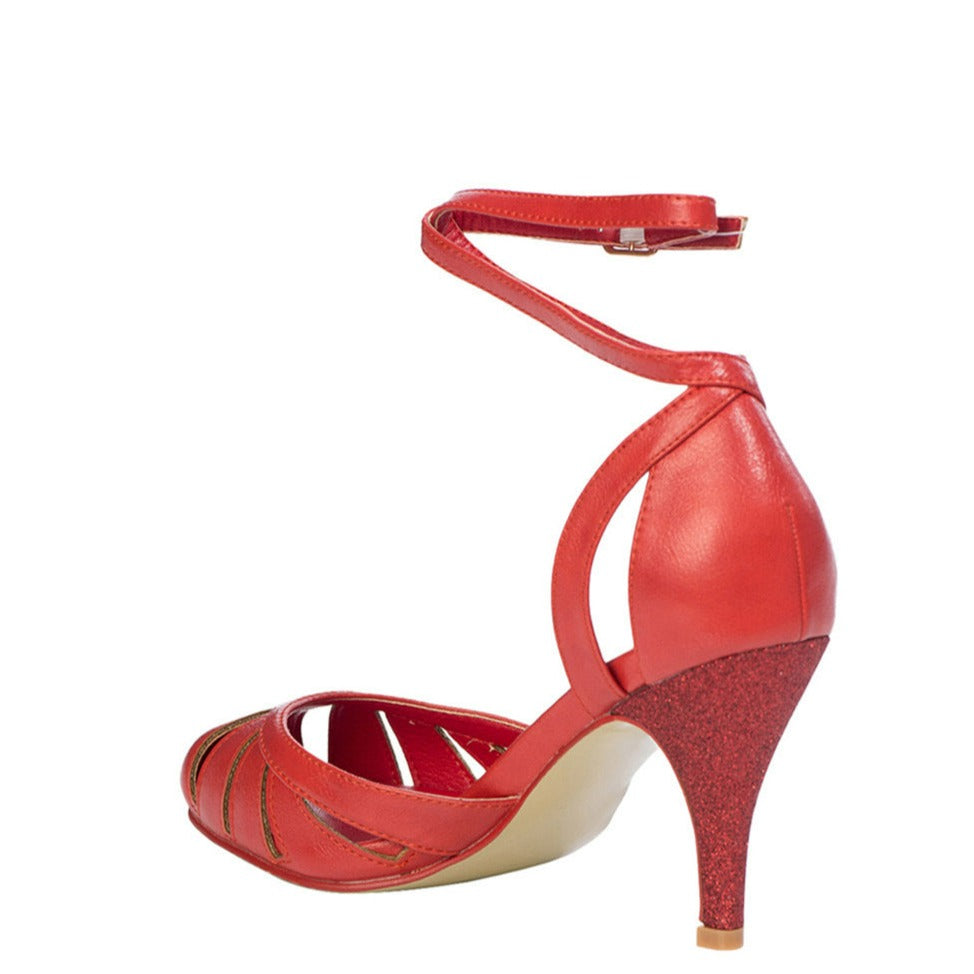 Coral Red 1950s Wrap Around Ankle Strap Heels