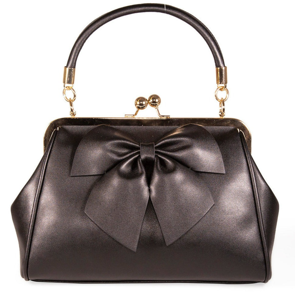 Black Retro Bow Handbag With Shoulder Strap