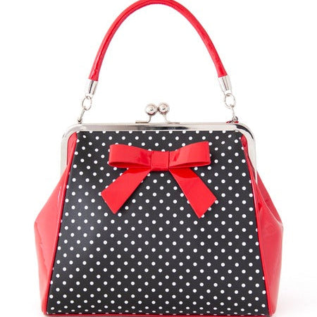 Black And White Polka Dot Retro Handbag with Red Bow