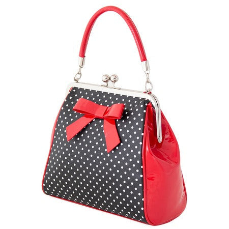 Black And White Polka Dot Retro Handbag with Red Bow