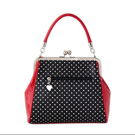 Black And White Polka Dot Retro Handbag with Red Bow