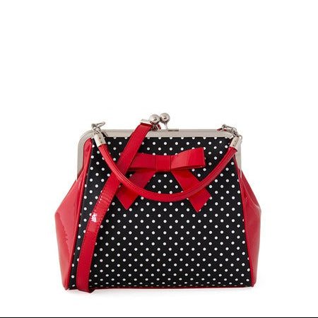 Black And White Polka Dot Retro Handbag with Red Bow