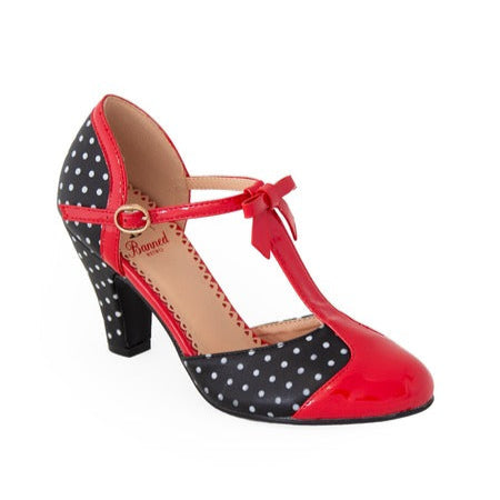 Black and Red White Polka Dot 1940s Platform High Heels