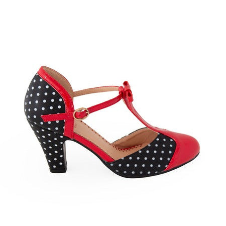 Black and Red White Polka Dot 1940s Platform High Heels