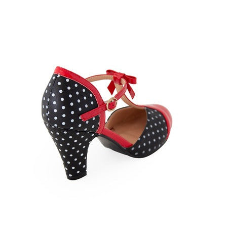 Black and Red White Polka Dot 1940s Platform High Heels