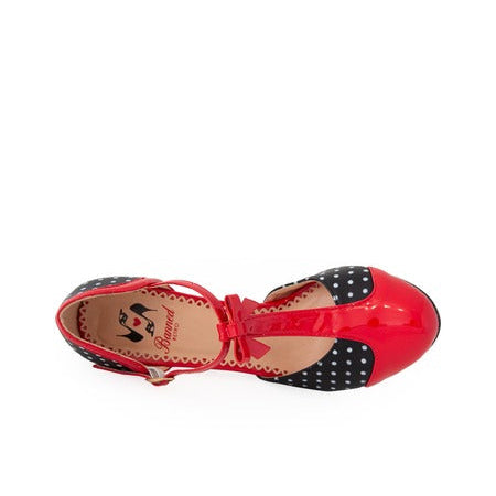 Black and Red White Polka Dot 1940s Platform High Heels