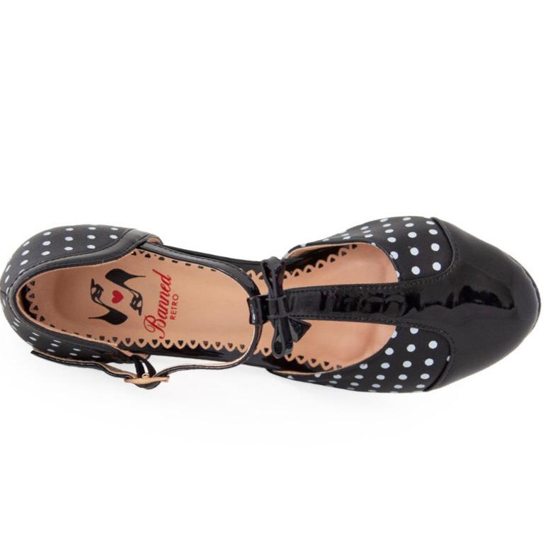 Black White Polka Dot 1940s Platform High Heels