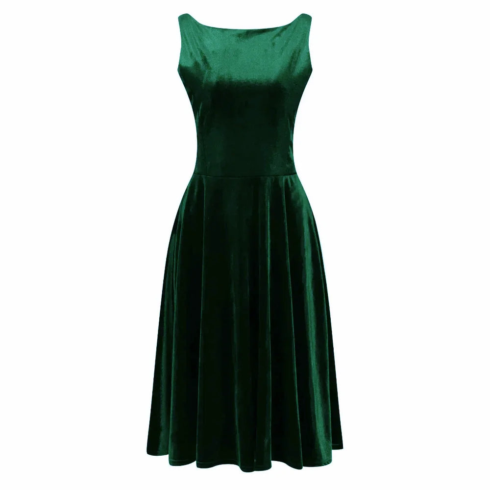 Emerald Green Velour Audrey Style 50s Swing Dress