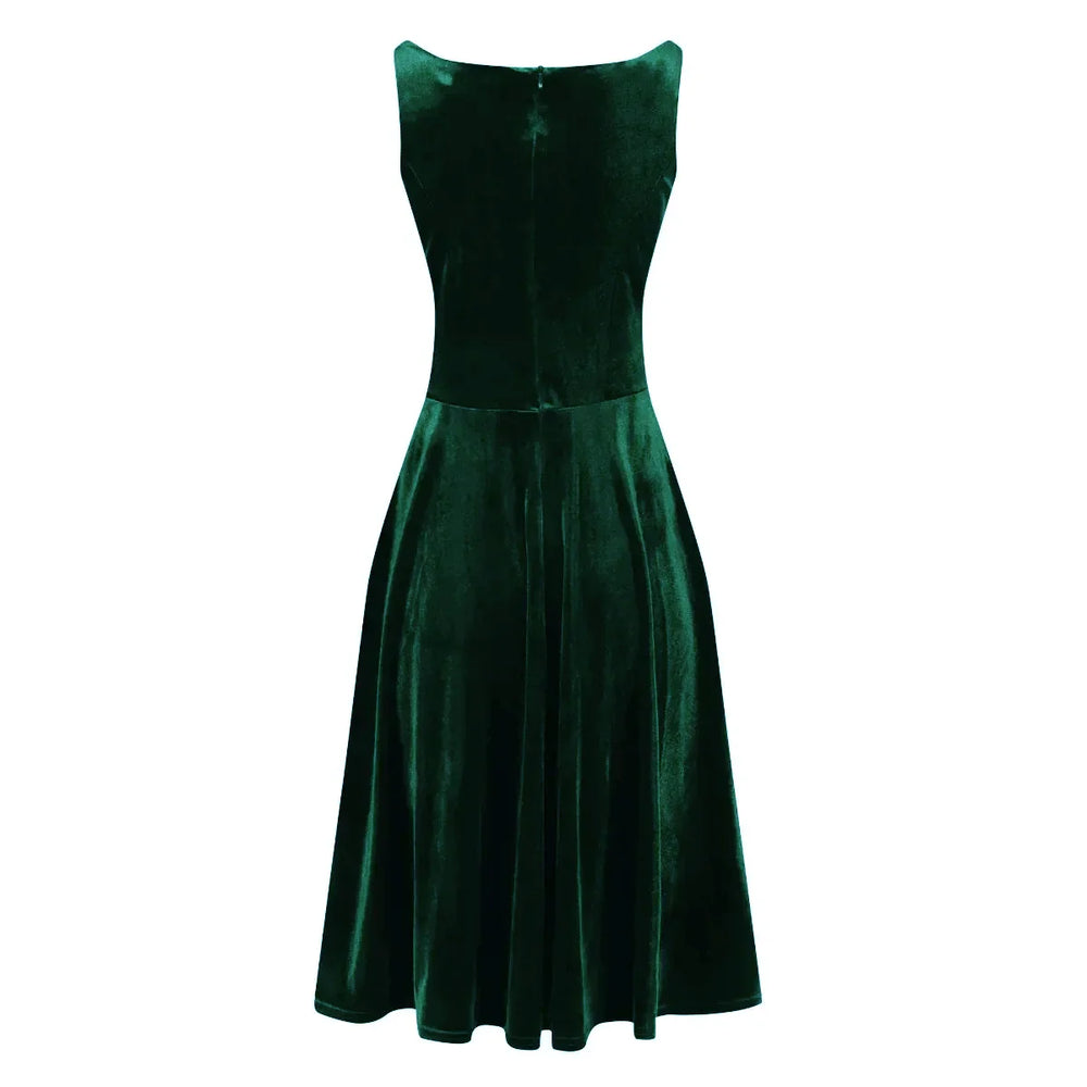 Emerald Green Velour Audrey Style 50s Swing Dress