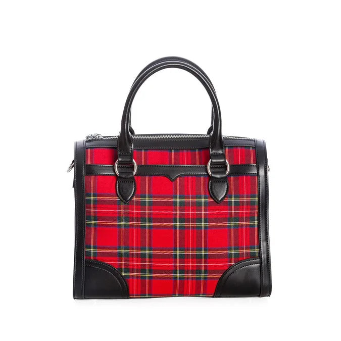 Brown Gingham Check Bowling Bag With Detachable Shoulder Strap (Copy)