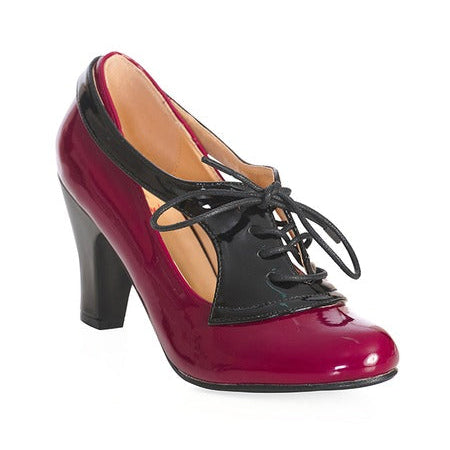 Black And Burgundy Lace Up 1940s Party Heels