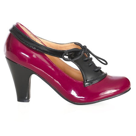 Black And Burgundy Lace Up 1940s Party Heels
