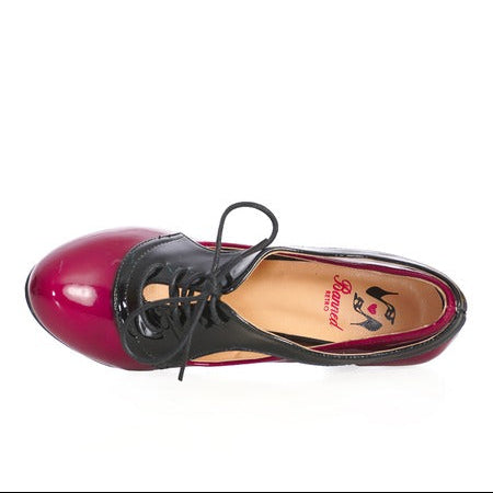 Black And Burgundy Lace Up 1940s Party Heels