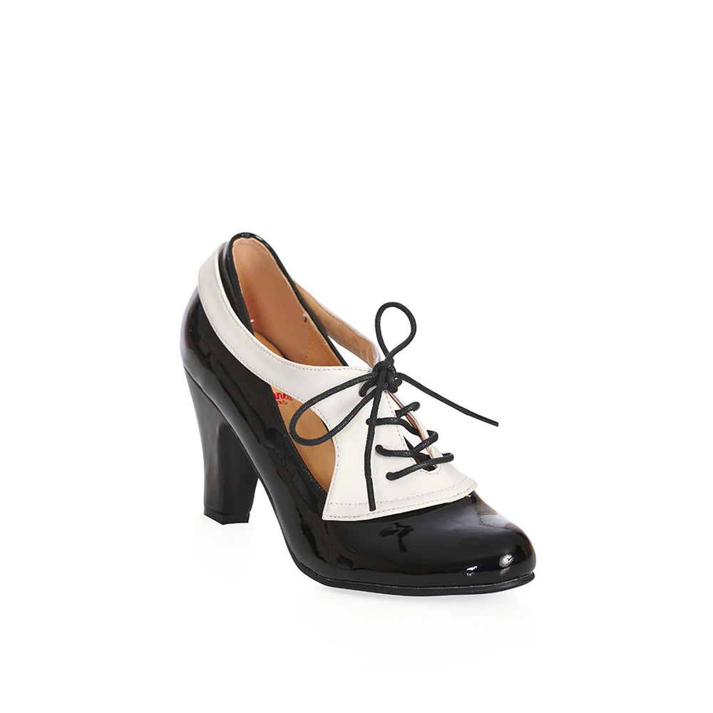 Black And White Lace Up 1940s Party Heels