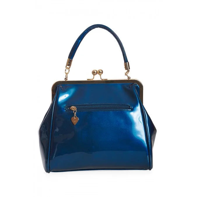 Vintage Teal Blue Retro Patent Handbag