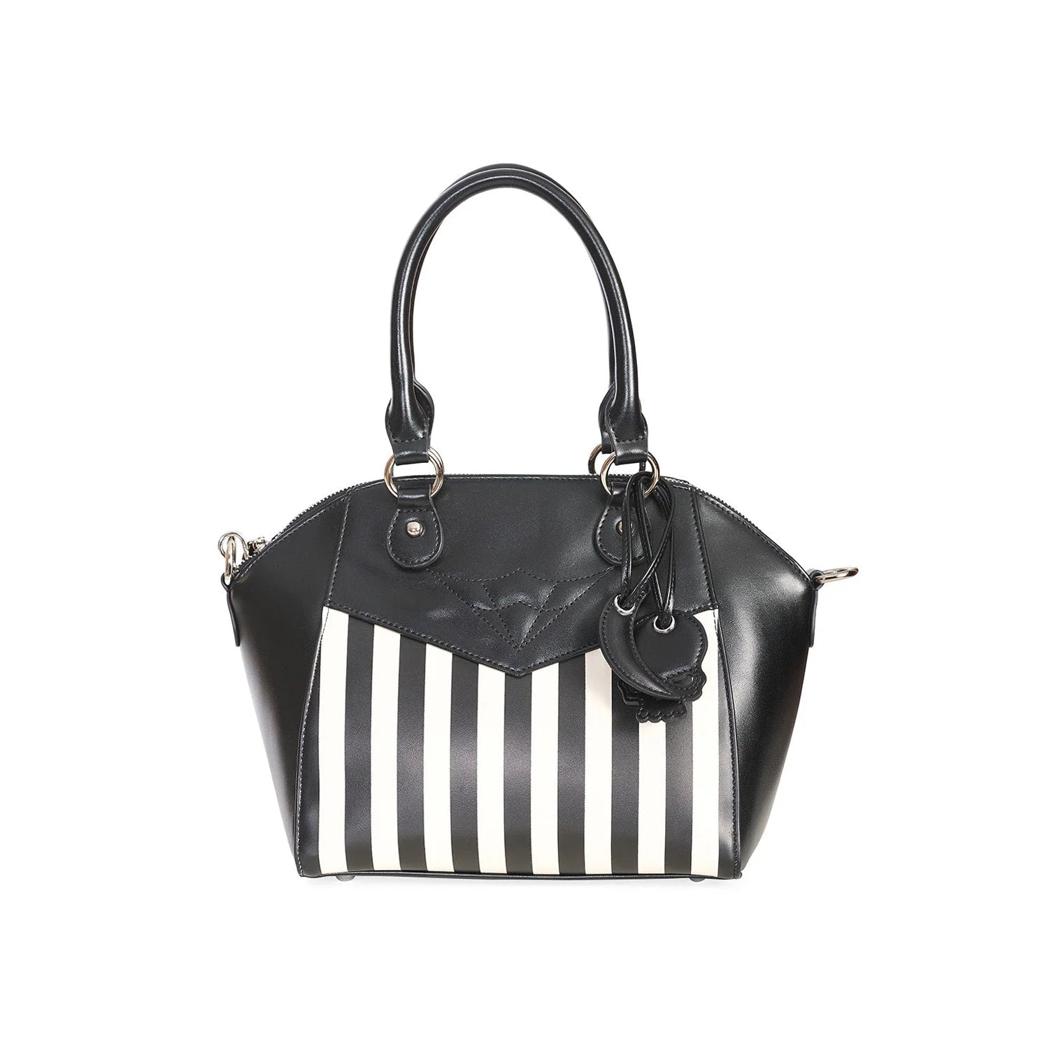 Black White Stripe Charm Handbag